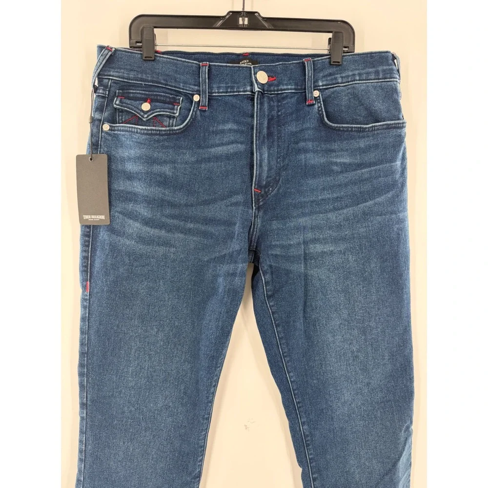 True Religion Ricky SN Flap Straight Jeans Dark Shivering Wash Red Stitch 36